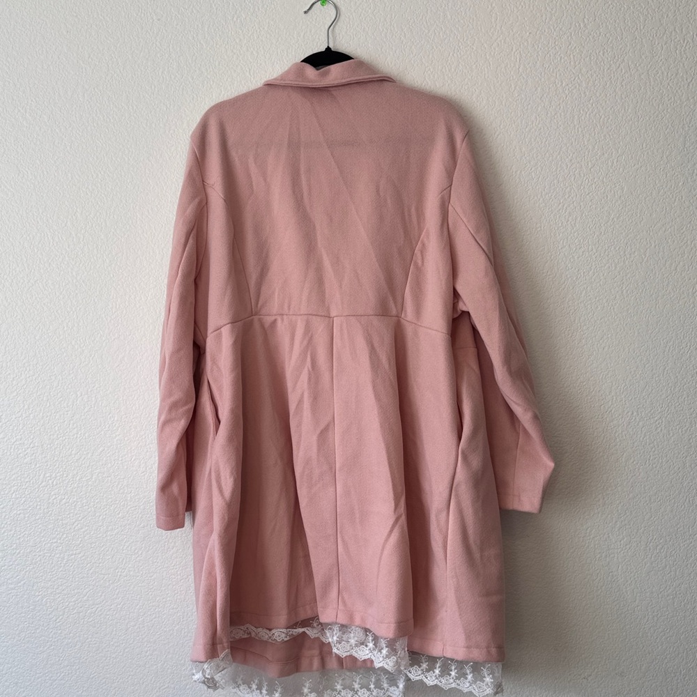 SHEIN Pink PeaCoat with Lace Hem - Picture 11 of 12